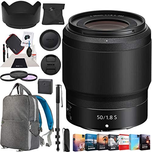 Nikon NIKKOR Z 50mm f/1.8 S Lens for Z Mount Mirrorless Camera 20083 with 62mm Filter Kit Monopod Deco Gear Photography Backpack Photo Video Editing Software Bundle