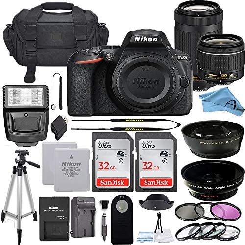 Nikon D5600 DSLR Camera with 18-55mm VR and 70-300mm Lenses + 32GB Card, Tripod, Flash, and More (23pc A-Cell Bundle) (70-300MM + 18-55MM + 32GB)