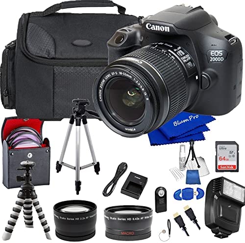 Canon EOS 2000D / Rebel T7 DSLR Camera Kit with Canon EF-S 18-55mm F/3.5-5.6 is II Zoom Lens, Bundle Includes: 3 Lenses, 64GB Memory Card, Bag, Tripods, Flash, Filters and More (Large Kit)