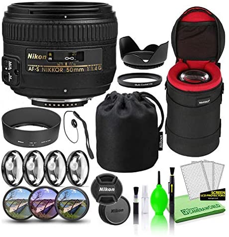 Nikon AF-S NIKKOR 50mm f/1.4G Compact Prime Lens (2180) Bundle Package with Padded Lens Case + Macro Filter Kit + UV, CPL, FL Lens Filters + Tulip Hood + Lens Cap Keeper + Lens Cleaning Kit