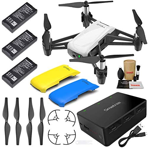 Tello Drone Quadcopter Executive Combo with 3 Batteries, Portable Charging Station, Yellow & Blue Snap-On Covers and More