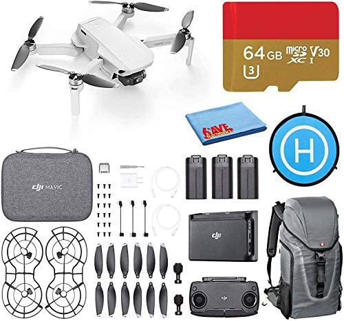 DJI Mavic Mini Fly More Combo Drone FlyCam Quadcopter with 2.7K Camera Starter Bundle with Backpack, 64GB microSD Card, Landing Pad, and Cloth