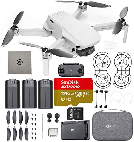 DJI Mavic Mini Fly More Combo Ultralight Foldable 3-Axis GPS Quadcopter Drone with 2.7K FHD Camera - 30 Mins Flight Time, 2.5 Mile Range, 3 Batteries, Carrying Bag, 128GB Memory Card and More