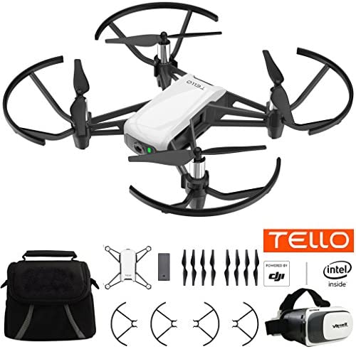 Powered By DJI Tello Quadcopter Drone with HD Camera and VR Technology Starter Bundle with Carry Case and VR Goggles Headset