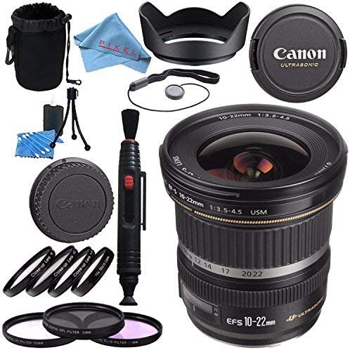 Canon EF-S 10-22mm f/3.5-4.5 USM Lens 9518A002 + 77mm 3 Piece Filter Kit + 77mm Macro Close Up Kit + Lens Cleaning Kit + Lens Pen Cleaner + 77mm Tulip Lens Hood Bundle