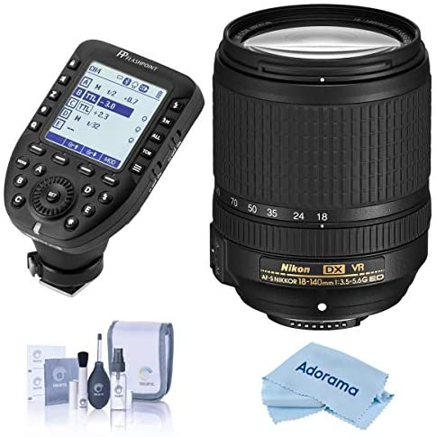 Nikon 18-140mm f/3.5-5.6G ED AF-S DX NIKKOR (VR) Vibration Reduction Lens f/DSLR Cameras - U.S.A. Warranty - with Flashpoint R2 Pro MarkII 2.4GHz Transmitter, Cleaning Kit, Microfiber Cloth