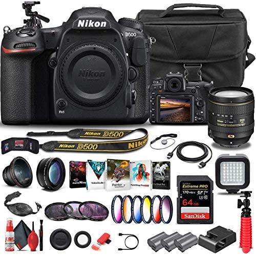 Nikon D500 DSLR Camera (Body Only) (1559) + Nikon 16-80mm Lens + 64GB Memory Card + Case + Corel Photo Software + 2 x EN-EL 15 Battery + LED Light + Filter Kit + Wide Angle Lens + More (Renewed) Nikon D500 DSLR Camera (Body Only) (1559) + Nikon 16-80mm Lens + 64GB Memory Card + Case + Corel Photo Software + 2 x EN-EL 15 Battery + LED Light + Filter Kit + Wide Angle Lens + More (Renewed)