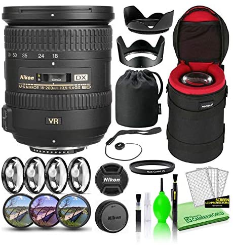 Nikon AF-S DX NIKKOR 18-200mm f/3.5-5.6G ED VR II Lens (2192) Bundle Package with Padded Lens Case + Macro Filter Kit + UV, CPL, FL Lens Filters + Tulip Hood + Lens Cap Keeper + Cleaning Kit Nikon AF-S DX NIKKOR 18-200mm f/3.5-5.6G ED VR II Lens (2192) Bundle Package with Padded Lens Case + Macro Filter Kit + UV, CPL, FL Lens Filters + Tulip Hood + Lens Cap Keeper + Cleaning Kit