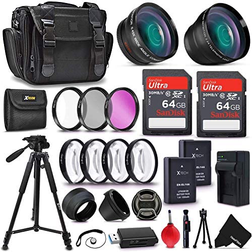 Ultimate Accessory Kit for Nikon D5500 D5300 D5200 D5100 D3300 D3200 P7800 P7700 P7100 P7000 Cameras Includes 128GB SD Memory, 52mm 2X Telephoto/Wide Angle Lens, Premium Case, Tripod, Filters + More