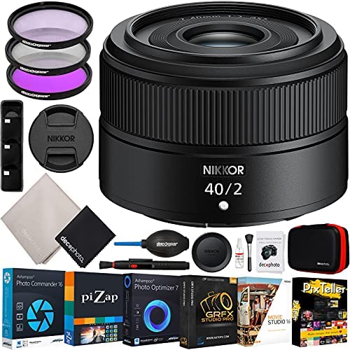Nikon NIKKOR Z 40mm F2 Lens Ultra-Compact FX Full Frame for Z-Mount Mirrorless Cameras (FX & DX Compatible) 20102 Bundle with Deco Gear UV/Polarizer/FLD Filter Kit + Software& Photography Accessories