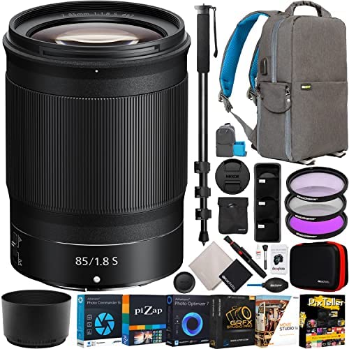 Nikon NIKKOR Z 85mm f/1.8 S Full Frame Lens for Z-Mount Mirrorless Cameras 20090 Bundle with Deco Gear Photography Backpack + UV/CPL/FLD Filter Kit + Monopod + Photo Video Software and Accessories Nikon NIKKOR Z 85mm f/1.8 S Full Frame Lens for Z-Mount Mirrorless Cameras 20090 Bundle with Deco Gear Photography Backpack + UV/CPL/FLD Filter Kit + Monopod + Photo Video Software and Accessories