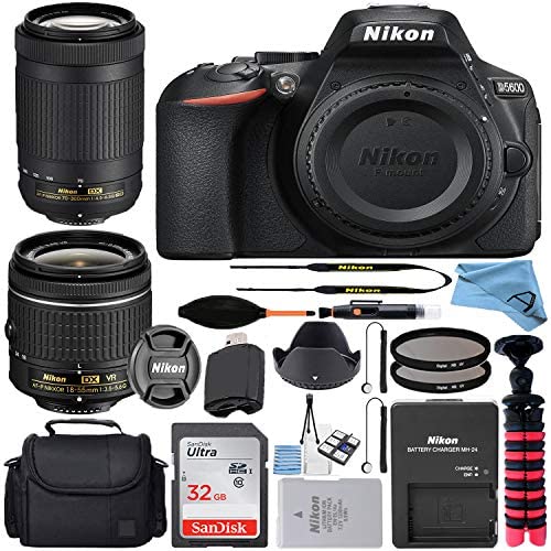 Nikon D5600 24.2MP DSLR Digital Camera with NIKKOR 18-55mm + 70-300mm Lens + SanDisk 32GB Memory Card + USB Card Reader + Bag + Tripod + Accessory Bundle Nikon D5600 24.2MP DSLR Digital Camera with NIKKOR 18-55mm + 70-300mm Lens + SanDisk 32GB Memory Card + USB Card Reader + Bag + Tripod + Accessory Bundle