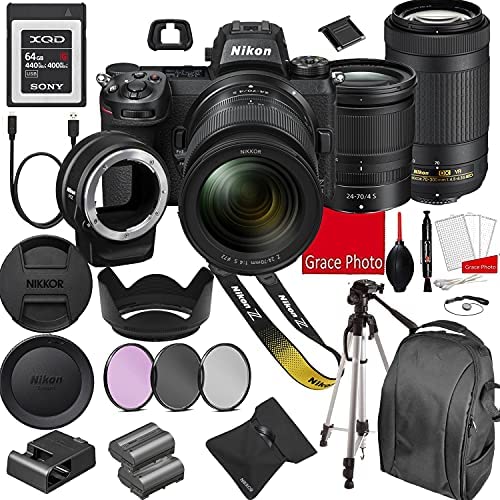 Grace Photo Nikon Intl., Nikon Z7II Mirrorless Digital Camera 45.7MP WNikkor Z 24-70mm f4 S & AF-P 70-300mm F4.5-6.3 ED VR Lenses + 64GB G Series XQD Memory Card +Accessory Bundle (22 Pieces)