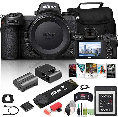 Nikon Z 7II Mirrorless Digital Camera 45.7MP (Body Only) (1653) USA Model + 64GB XQD Card + Corel Software + Case + HDMI Cable + Card Reader + Cleaning Set + Hand Strap + More
