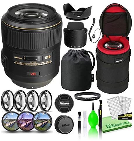 Nikon AF-S VR Micro-NIKKOR 105mm f/2.8G IF-ED Lens (2160) Bundle Package with Padded Lens Case + Macro Filter Kit + UV, CPL, FL Lens Filters + Tulip Hood + Lens Cap Keeper + Cleaning Kit