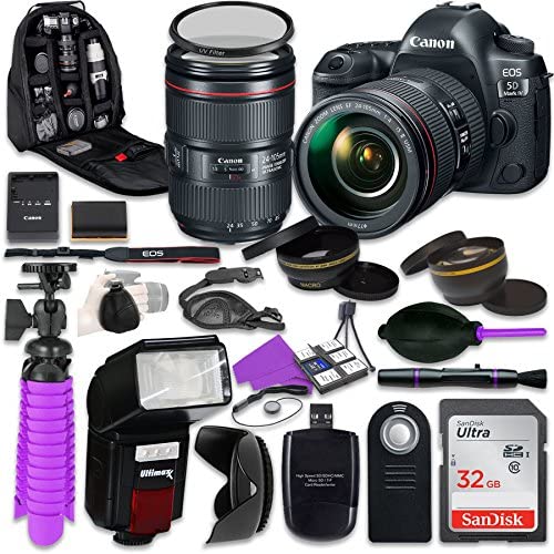 Canon 5D Mark IV DSLR Camera with Canon EF 24-105mm f/4L is II Lens, Auxiliary Panoramic and Telephoto Lenses, 32GB Memory + Bundle