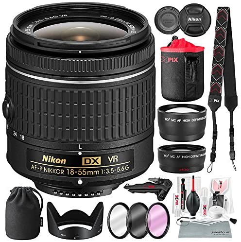 Nikon AF-P DX NIKKOR 18-55mm f/3.5-5.6G VR Lens for Nikon DSLR Camera with Wide-Angle & Telephoto Lens, Stable Tripod, Xpix Camera Lens Cleaning Kit, and Deluxe Bundle