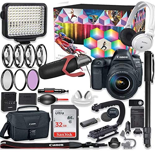 Canon EOS 5d Mark IV DSLR Camera Premium Video Creator Kit with Canon 24-105mm STM Lens + Sony Monitor Series Headphones + Video LED Light + 32gb Memory + Monopod + High End Accessory Bundle