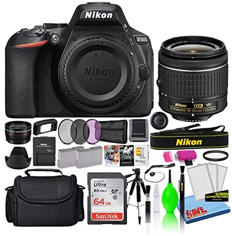 Nikon D5600 24.2MP DSLR Digital Camera with AF-P DX 18-55mm Lens (1576) Deluxe Bundle with 64GB SD Card + Large Camera Bag + Filter Kit + Editing Software + Spare Battery (Renewed)