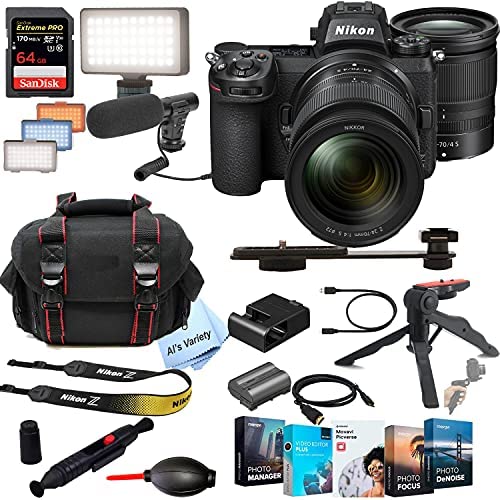 Nikon Z6II Mirrorless Digital Camera 24.5MP W/Nikkor Z 24-70mm f/4 S Lens + Shot-Gun Microphone + LED Always on Light+ 64GB Extreme Speed Card, Gripod, Case, and More (26pc Video Bundle)