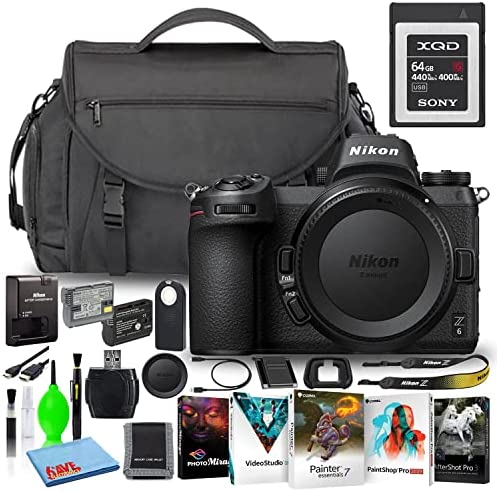 Nikon Z6 24.5MP Mirrorless Digital Camera (Body Only) (1595) Deluxe Bundle with Sony 64GB XQD Memory Card + Large Camera Bag + Corel Editing Software + Extra Battery + Much More (Renewed)