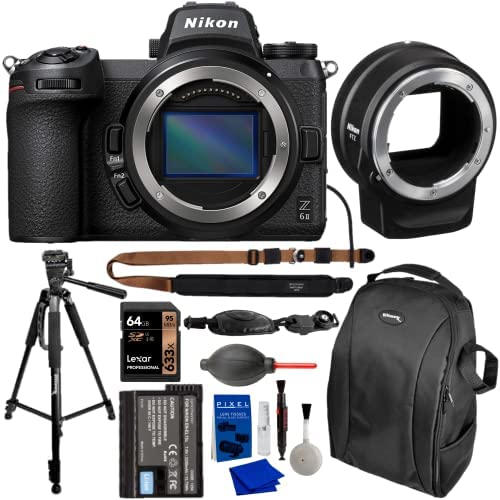 Nikon Z 6II Mirrorless Digital Camera (1659) with FTZ Mount Adapter, 64GB SDXC Card, Extra Battery, Camera Strap, Camera Backpack, Hand/Wrist Strap, Tripod + More | Z6 II (Nikon USA Authorized)
