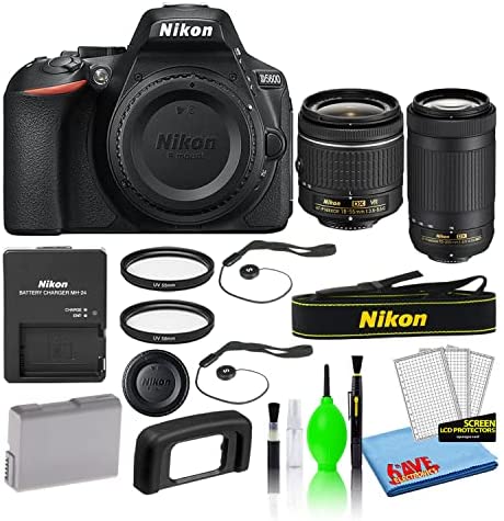 Nikon D5600 24.2MP DSLR Digital Camera with 18-55mm and 70-300mm Lenses (1580) Deluxe Bundle with Protective UV Filters + Battery + Battery Charger + Deluxe Camera Cleaning Kit (Renewed)