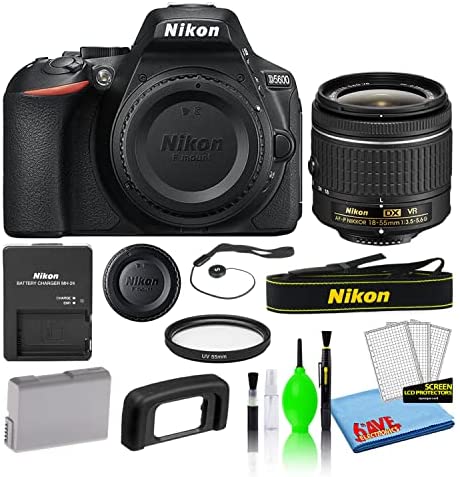 Nikon D5600 24.2MP DSLR Digital Camera with AF-P DX 18-55mm Lens (1576) Deluxe Bundle with 55mm UV Filter + Battery + Battery Charger + Deluxe Camera Cleaning Kit (Renewed)