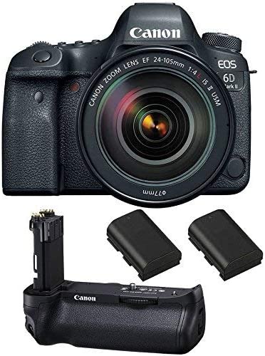 Canon EOS 6D Mark II DSLR Camera with EF 24-105mm f/4 is II USM Lens, Canon BG-E21 Battery Grip, 2 Spare Batteries