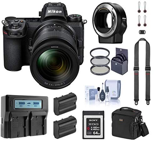 Nikon Z7 FX-Format Mirrorless Digital Camera with 24-70mm Lens, Complete Bundle with FTZ II Mount Adapter, 64GB XQD Card, 2 Extra Battery and Accessories