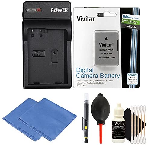 EN-EL14 Replacement Lithium-Ion Battery + Charger + Cleaning Cloth + Dust Blower + Lens Pen + 3pc Cleaning Kit