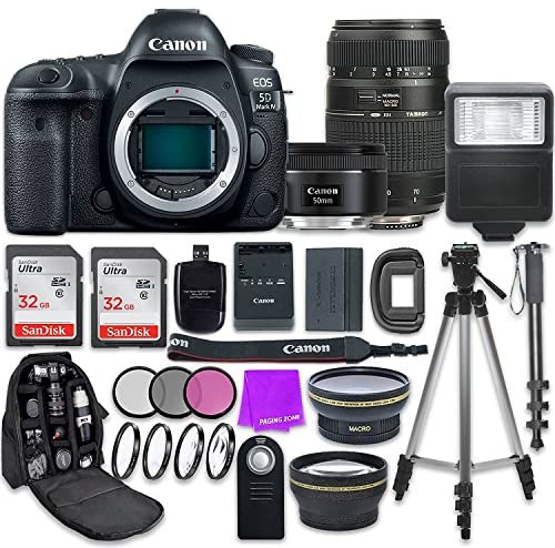 Canon EOS 5D Mark IV Digital SLR Camera with Canon EF 50mm f/1.8 STM Lens + Tamron 70-300mm f/4-5.6 AF Lens + Accessory Bundle