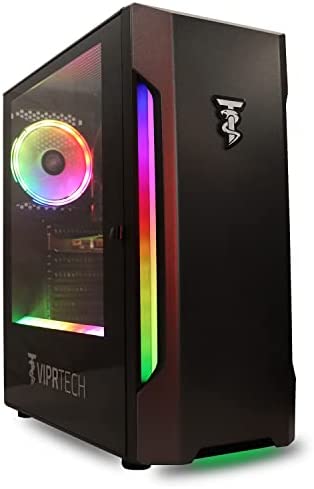 ViprTech Whiteout Gaming PC Desktop Computer - AMD Ryzen 5 5600G (12-Core 4.4Ghz), AMD Radeon RX Vega 7 Graphics, 16GB DDR4 RAM, 128GB M.2 SSD, 1TB HDD, WiFi, RGB, 1 Year Warranty, Black