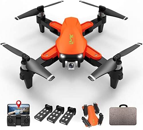 LMRC GPS Drone with Camera for Adults 4K UHD, Brushless Motor, GPS Auto Return, 5GHz FPV RC Quadcopter Auto Return Home, Altitude Hold, Follow Me, Custom Flight Path, Easy for Beginner, 3 Batteries and Carrying Bag, Orange
