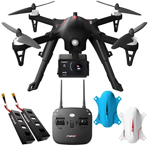 Force1 F100GP Drone with Camera for Adults - GoPro Compatible RC Drone with 1080p HD Video Drone Camera Long Range Brushless Quadcopter with Remote Control, 2 Drone Batteries, 3 Drone Shells